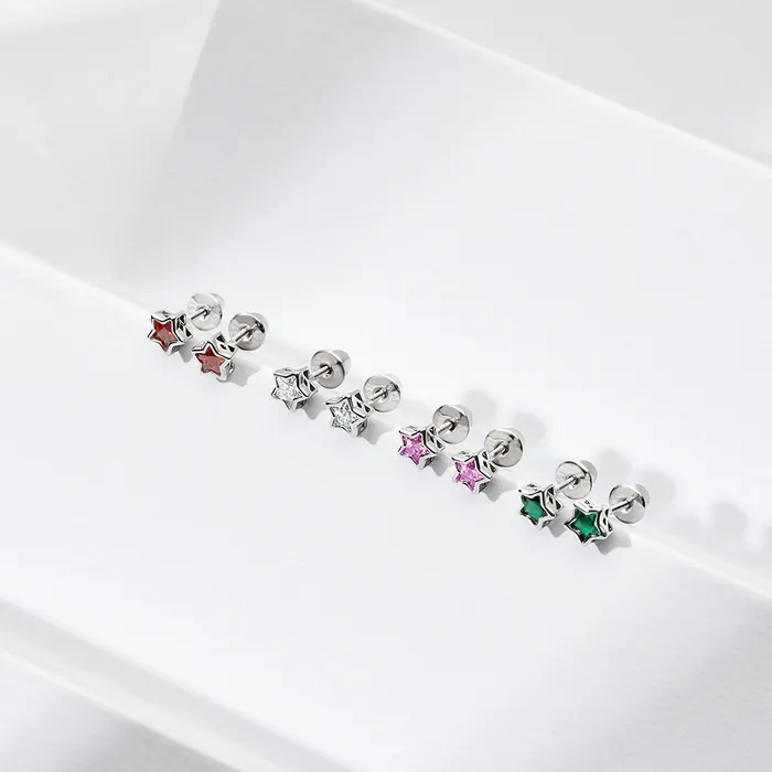 Earrings Kids Screw Back Earrings CZ Birthstone Stars Kids Childrens Girls Earrings Screw Back Sterling Silver