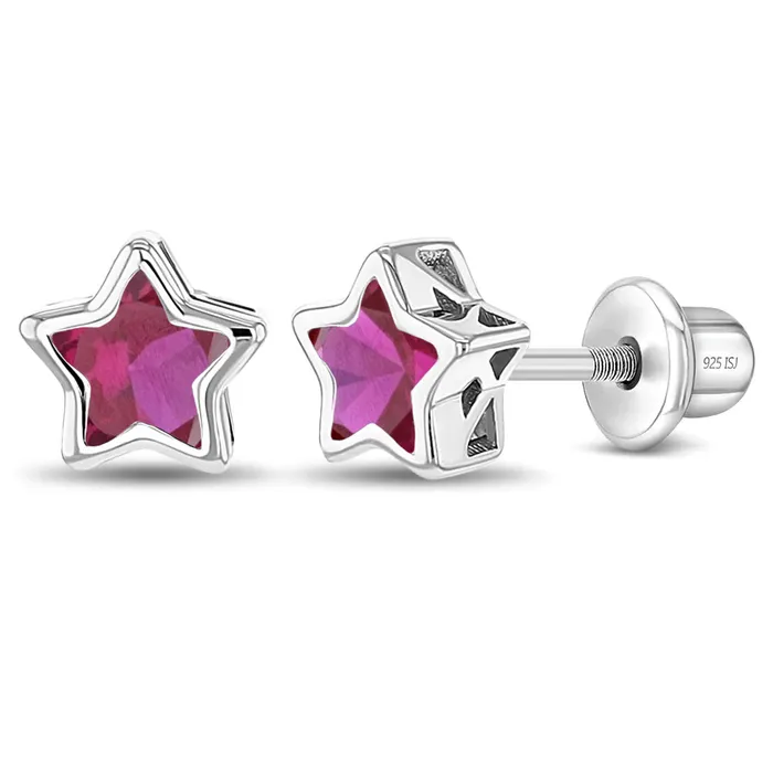 Earrings Kids Screw Back Earrings CZ Birthstone Stars Kids Childrens Girls Earrings Screw Back Sterling Silver