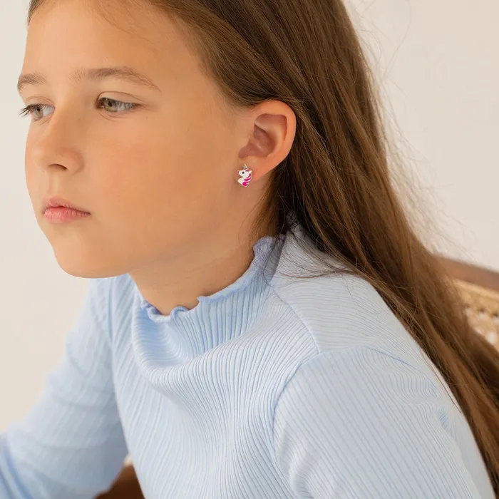 Earrings Rainbow Unicorn Kids Childrens Girls Earrings Screw Back Enamel Sterling Silver Kids Screw Back Earrings