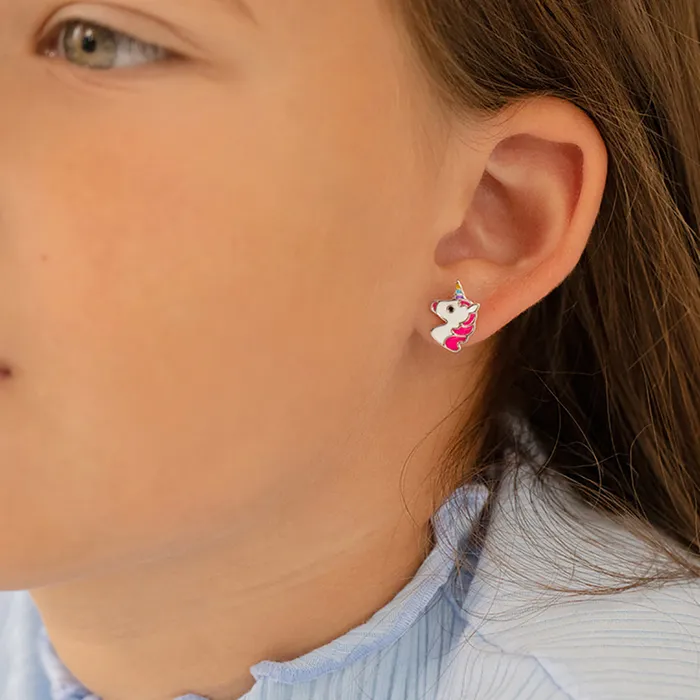 Earrings Rainbow Unicorn Kids Childrens Girls Earrings Screw Back Enamel Sterling Silver Kids Screw Back Earrings
