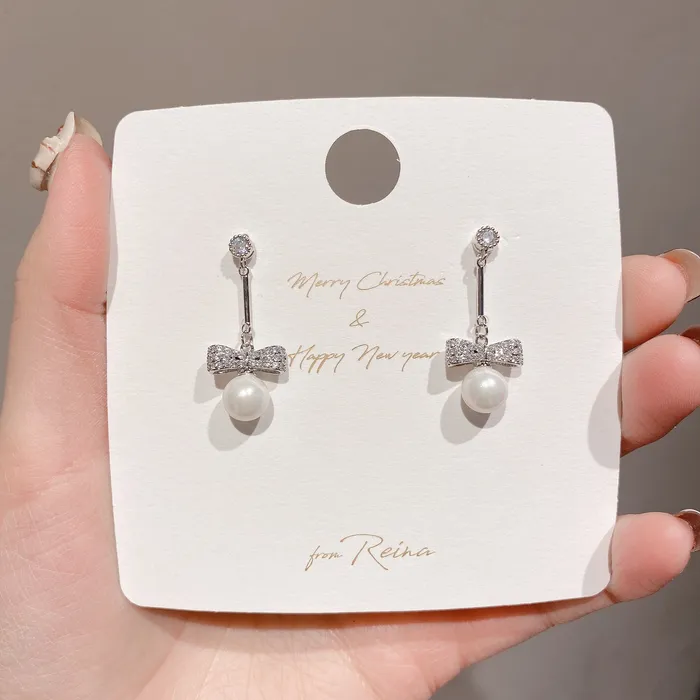 Earrings Refined by AnnaKaci Pearl and Bow Silver Dangle Earring