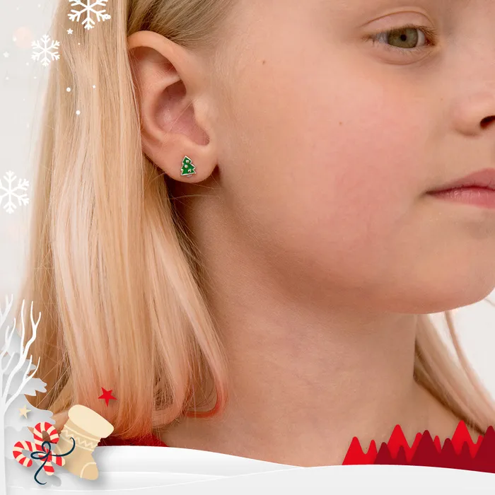 Festive Christmas Tree Kids Children Girls Earrings Enamel Sterling Silver PPLRHIDDENPRODUCT Earrings