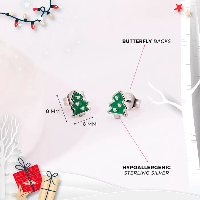 Festive Christmas Tree Kids Children Girls Earrings Enamel Sterling Silver PPLRHIDDENPRODUCT Earrings