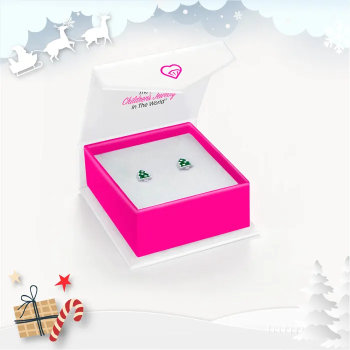 Festive Christmas Tree Kids Children Girls Earrings Enamel Sterling Silver PPLRHIDDENPRODUCT Earrings