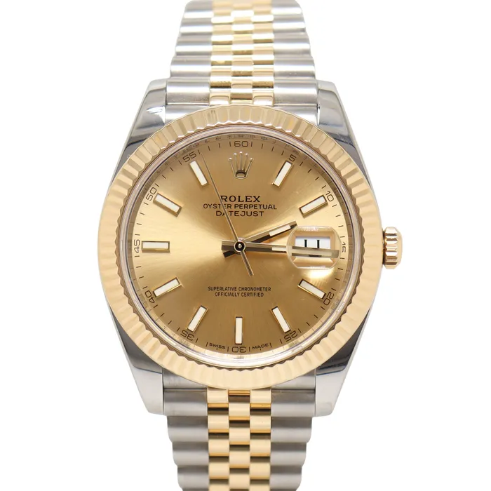 Happy Jewelers Bracelets Rolex Datejust 41mm Yellow Gold Stainless Steel Champagne Stick Dial Watch Reference 126333