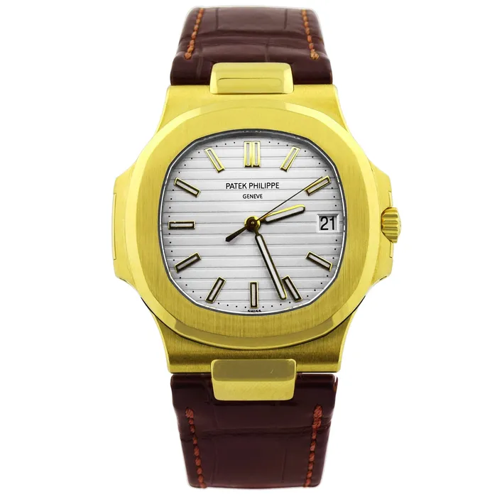 Happy Jewelers PreStyled Sets Patek Philippe Unisex Nautilus 18K Yellow Gold 40mm Silver Baton Dial Watch Reference 5711J Happy Jewelers PreStyled Sets Patek Philippe Unisex Nautilus 18K Yellow Gold 40mm Silver Baton Dial Watch Reference 5711J