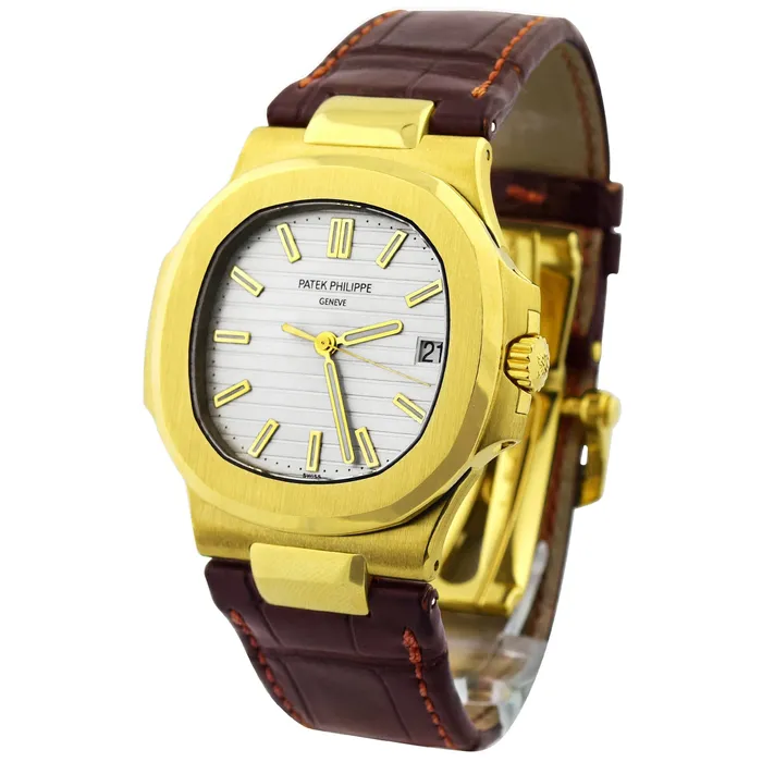 Happy Jewelers PreStyled Sets Patek Philippe Unisex Nautilus 18K Yellow Gold 40mm Silver Baton Dial Watch Reference 5711J