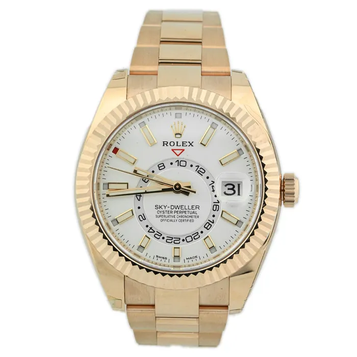 Rolex Mens SkyDweller 18K Everose Gold 42mm White Stick Dial Watch Reference 326935 Happy Jewelers PreStyled Sets Rolex Mens SkyDweller 18K Everose Gold 42mm White Stick Dial Watch Reference 326935 Happy Jewelers PreStyled Sets