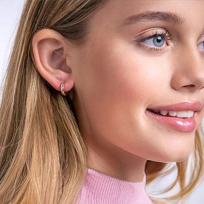 Rounded Classic 9mm Earrings HoopHuggie Safety Latch Gold Plated Sterling Silver Kids Hoop Earrings Earrings