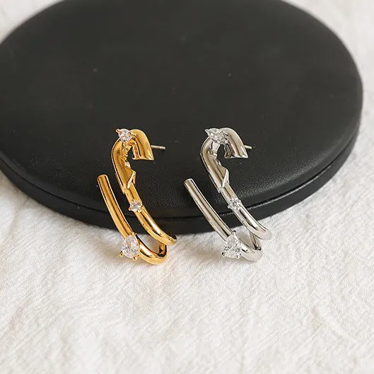 SShaped Statement Earring with Crystals Refined by AnnaKaci Earrings