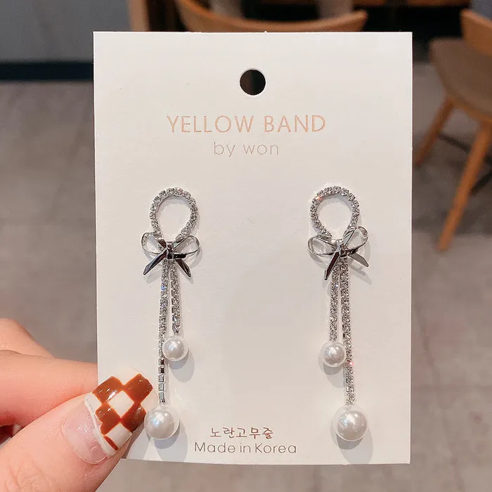 Silver Ribbon with Pearls Dangle Earrings Refined by AnnaKaci Earrings