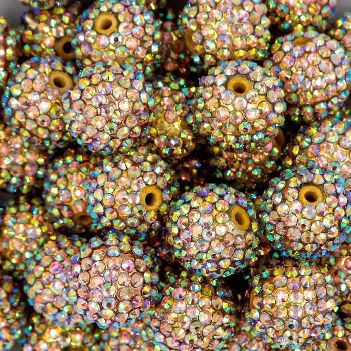 The BumbleBead Company PreStyled Sets 20mm Gold Shimmer Rhinestone AB Bubblegum Beads
