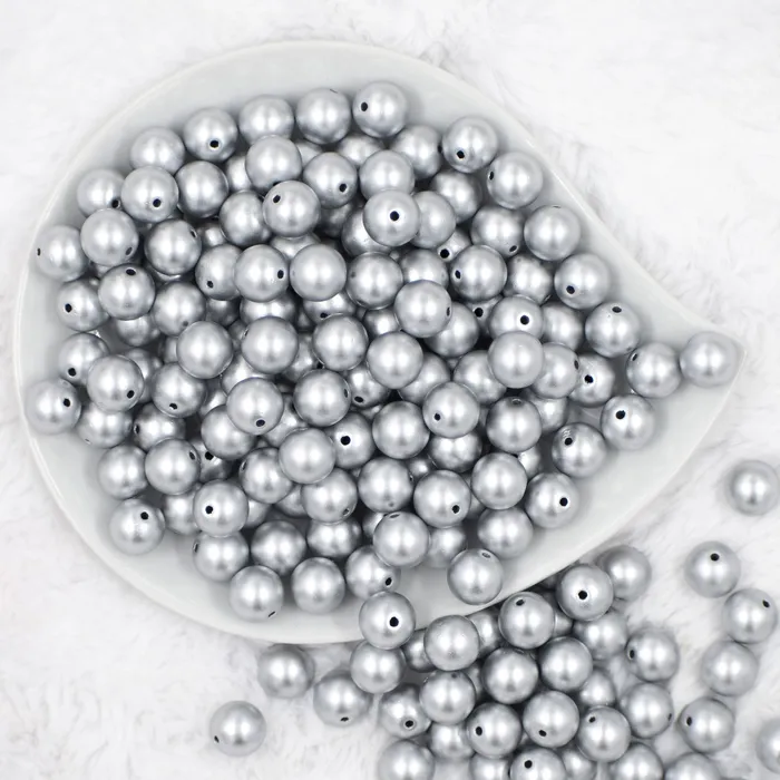 The BumbleBead Company Rings 12mm Matte Silver Acrylic Bubblegum Beads 20 50 Count