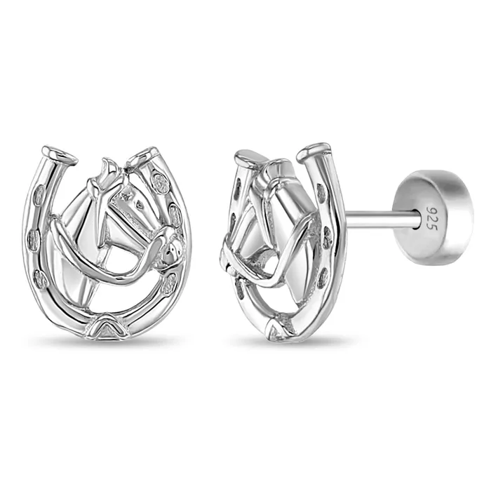 Winners Circle Horse Kids Childrens Girls Earrings Safety Push Back Sterling Silver Animal Jewelry Earrings Winners Circle Horse Kids Childrens Girls Earrings Safety Push Back Sterling Silver Animal Jewelry Earrings
