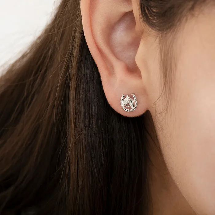 Winners Circle Horse Kids Childrens Girls Earrings Safety Push Back Sterling Silver Animal Jewelry Earrings